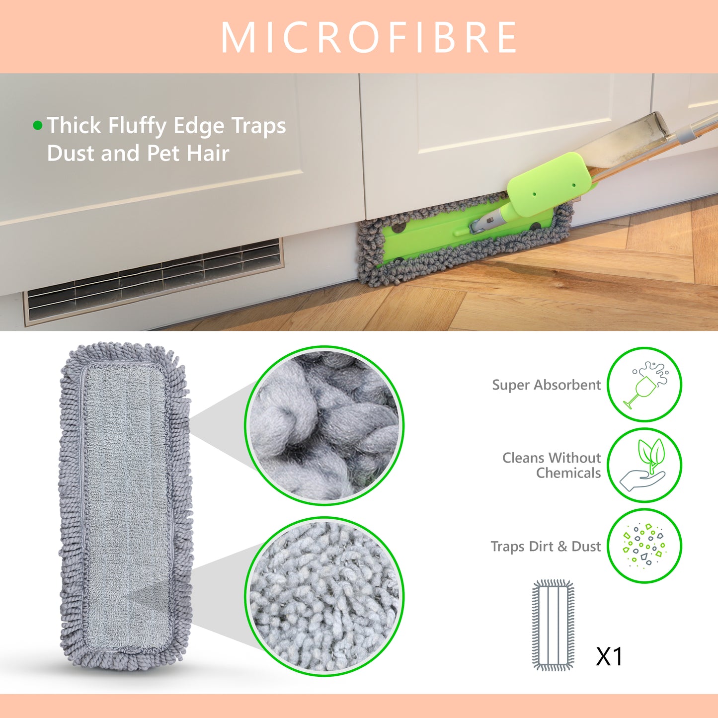 Nest Zest Spray Mop Replacement Fluffy Microfibre Pad 1 PACK.